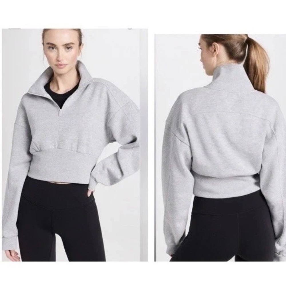 Alo Yoga Vixen Fleece Quarter Zip Sweatshirt Gray size XS cropped